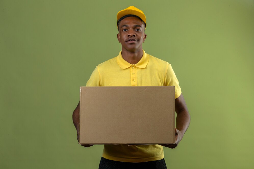 livraison-homme-afro-americain-polo-jaune-casquette-debout-grande-boite-carton-confiance-vert_141793-18897